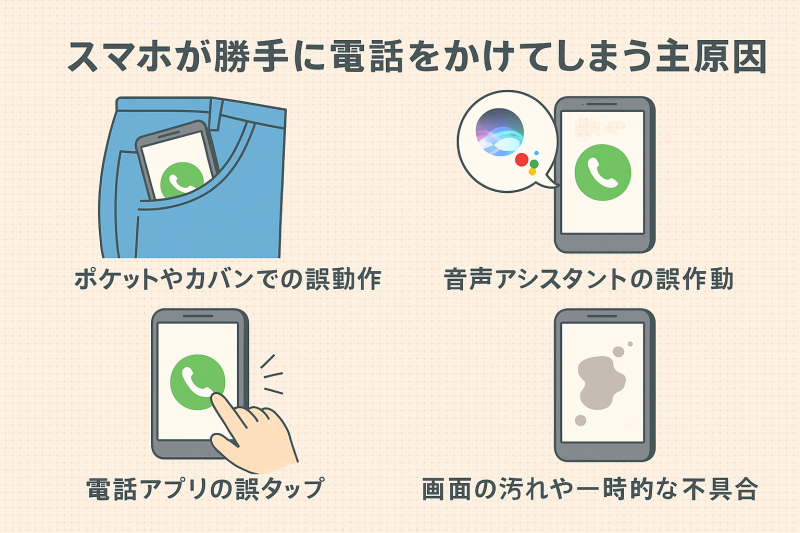スマホが勝手に電話をかけるイラスト