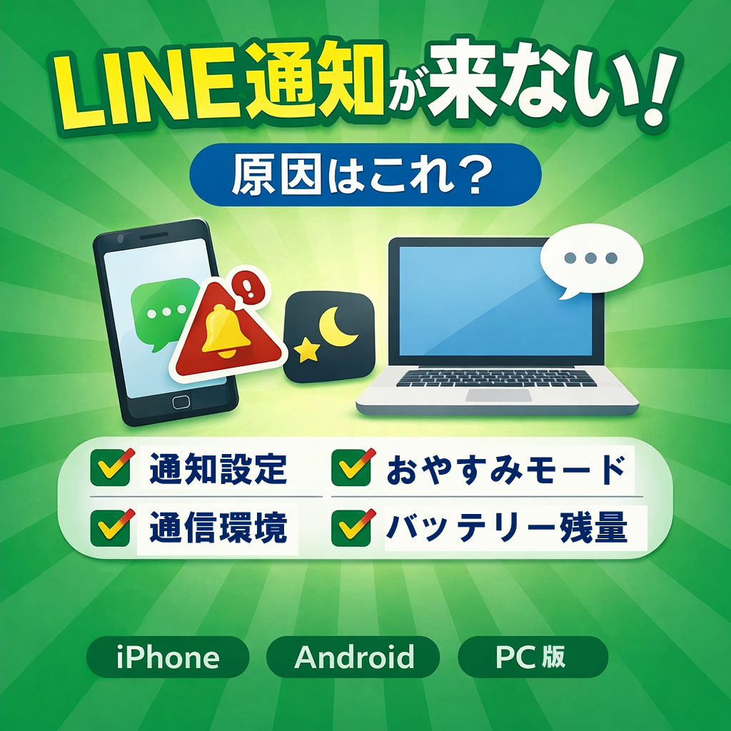 LINEの通知が来ない原因と確認ポイントを解説した記事のアイキャッチ画像