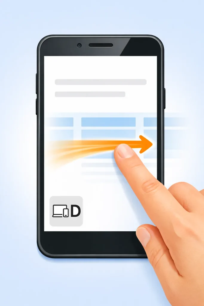 スマホ画面を指でサッと横に動かすスワイプ操作のイメージ