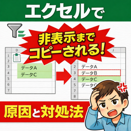 Excelでフィルター後にコピーすると非表示の行や列まで一緒にコピーされる状態の例