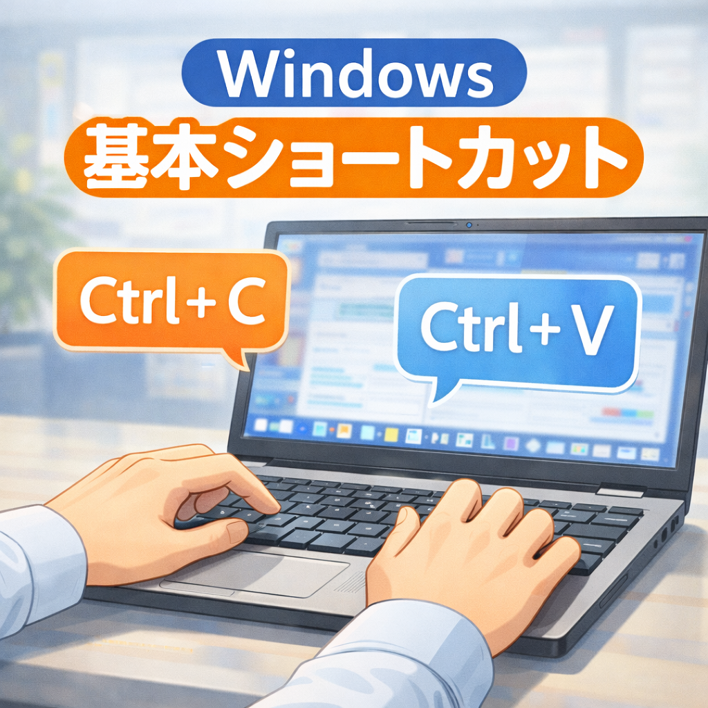 Windowsの基本ショートカット（Ctrl+C・Ctrl+V）を紹介するアイキャッチイラスト