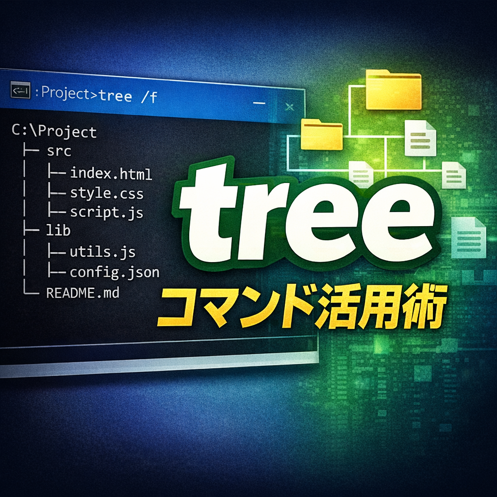 Windowsのtreeコマンドを使ってフォルダ構成をツリー形式で一覧表示しているイメージ