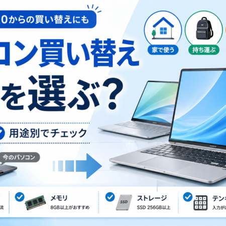 Windows 10からの買い替えにも役立つ、パソコン買い替え時の選び方を示したアイキャッチ画像