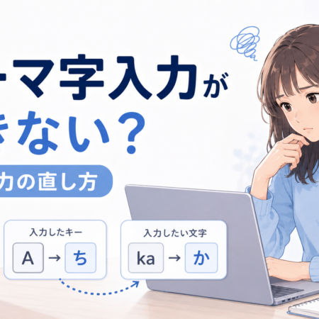 ローマ字入力にならず、かな入力になってしまったときの直し方を説明するアイキャッチ画像