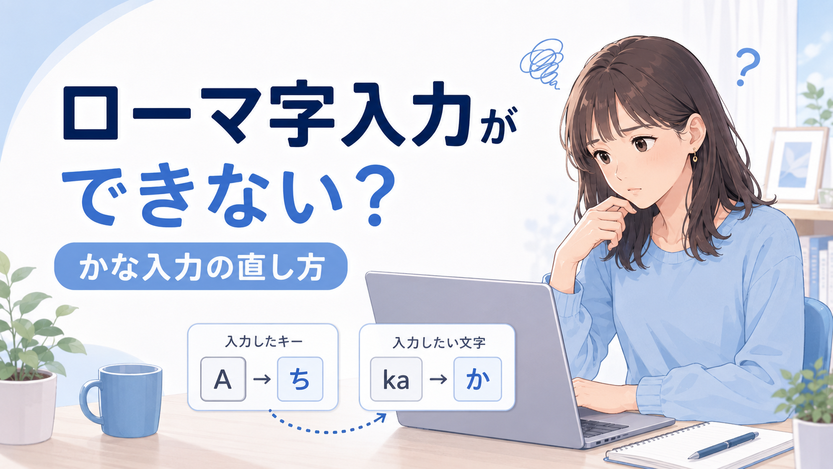 ローマ字入力にならず、かな入力になってしまったときの直し方を説明するアイキャッチ画像